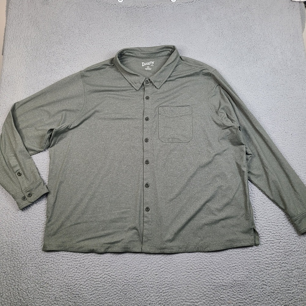 Duluth Trading Co Mens 3XL Green Performance Button Up Shirt Long Sleeve Stretch